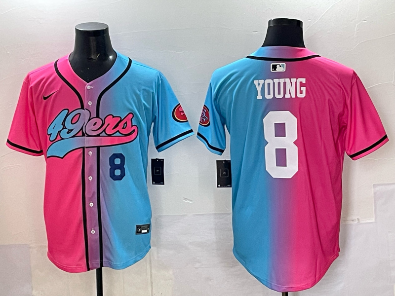 Men 2025 San Francisco 49ers #8 Young Pink Blue pink Nike Limited NFL Jersey 009